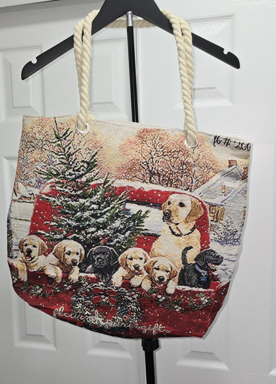 Christmas Dog Themed Canvas Tote Bag‎